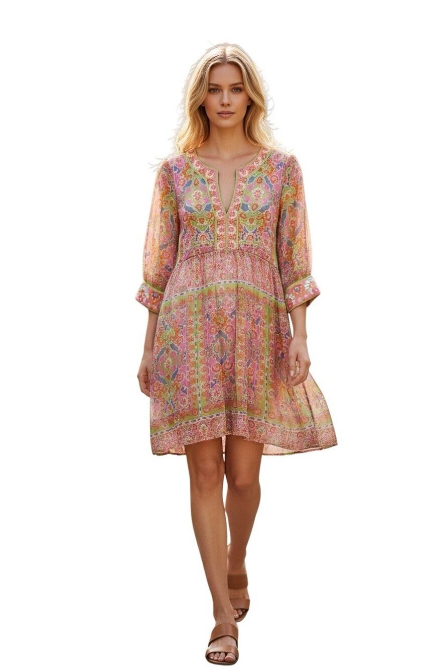 Gretchen Scott Dress Colorful Mosaic Chiffon Size Small